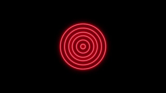 Glowing neon light wave radio diffusion. black background. Digital radio waves animation.