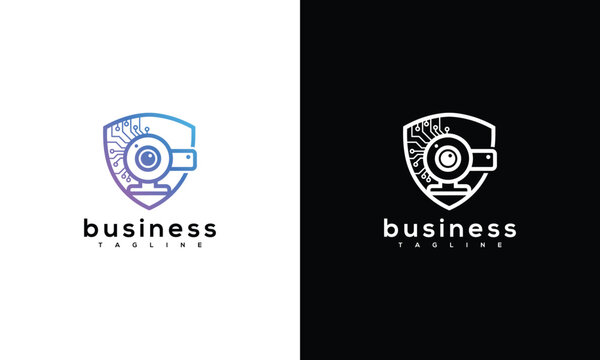 Modern Security Camera Logo with Shield and Circuitry