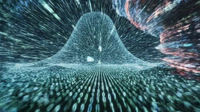 Abstract Data Distribution Waveform with Binary Code and Nebula Effects