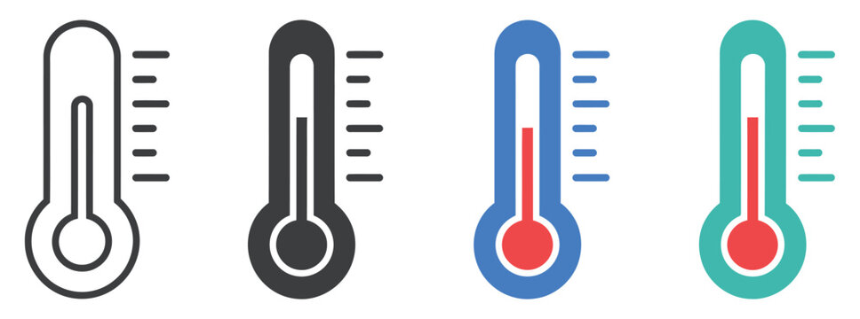 Digital thermometer icon set for medical check up and healthcare test, temperature measurement symbols, clinical diagnosis icons, fever detection concept, modern flat vector design for hospitals, apps
