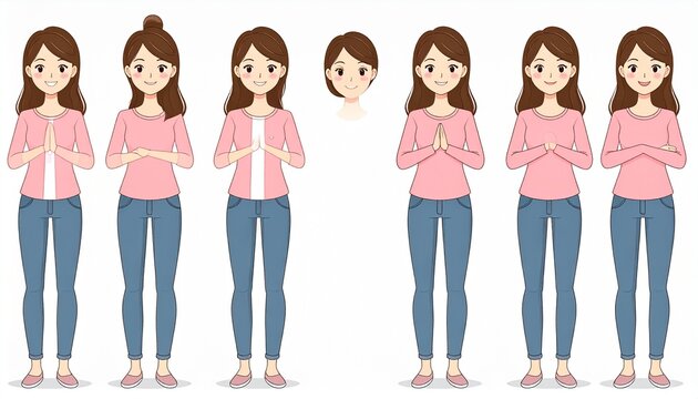 Woman in Various Yoga Poses Illustration.
