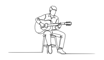 Abstract continuous line art of seated street guitarist playing music minimalist vector illustration © Nirendranath