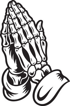 praying skull tattoo vector design. Skeleton Praying Hands Illustration
