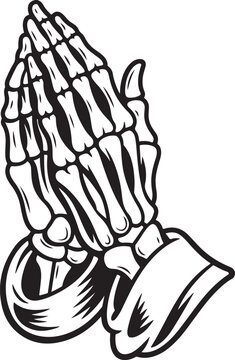 praying skull tattoo vector design. Skeleton Praying Hands Illustration