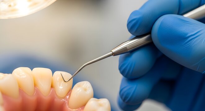 Close up of a dental procedure a dentist carefully scales and cleans teeth with precision instruments