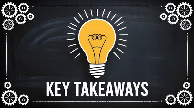 A lightbulb with the words KEY TAKEAWAYS written below it on a transparent background