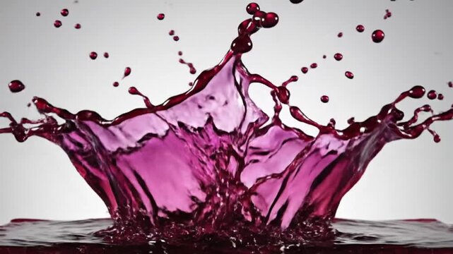 Mesmerizing slow motion capture of a vibrant ruby red liquid splash exploding upwards against a white backdrop