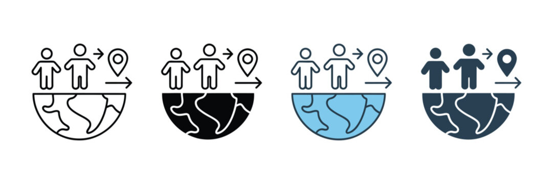 Migration flow icon set multiple style vector illustration