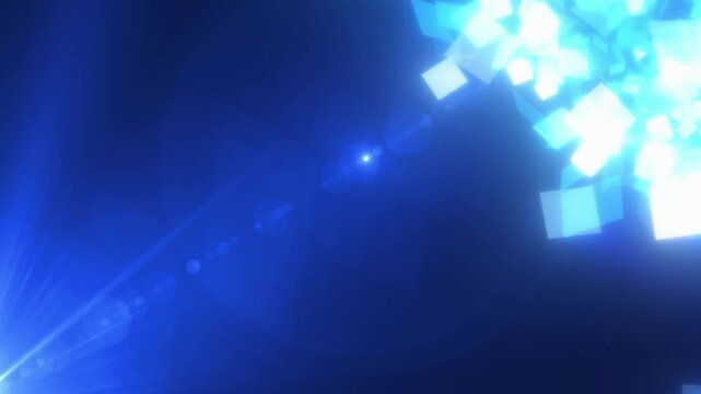 Bright blue glowing squares floating through light, forming a futuristic abstract composition