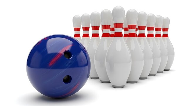 Bowling ball and pins on lane.