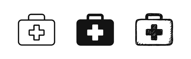 Obraz premium First Aid Kit Briefcase Icon Set for Emergency Medical Supplies