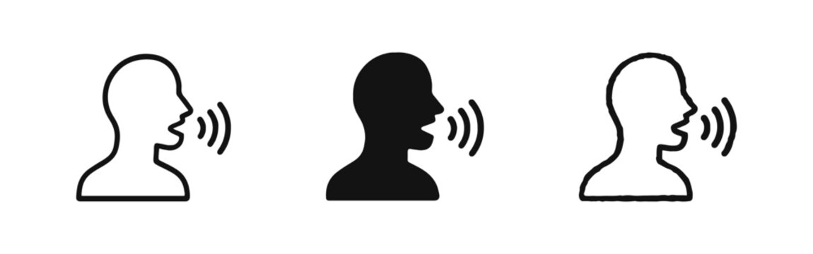Person Speaking Profile Icon Set Representing Communication and Voice Recognition