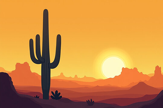 Bold Saguaro Cactus Graphic in Arizona Landscape