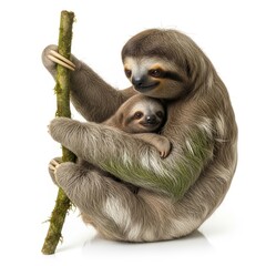 Fototapeta premium Realistic Tropical Wildlife Illustration of Sloth Family Portrait