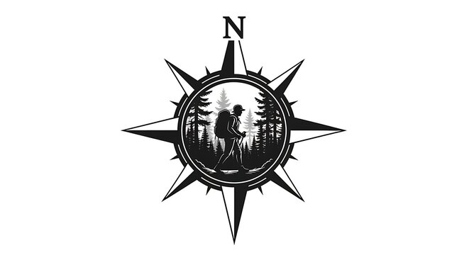 Minimalist compass illustration with a prominent north direction