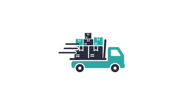Teal truck with boxes on back.