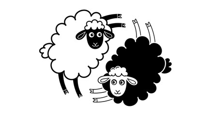 Cute black and white sheep pair jumping in circular formation © Asri