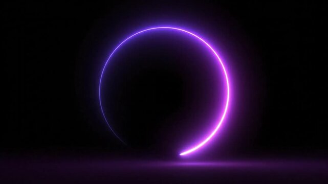Abstract purple glowing neon light semi circle shape animation on black background