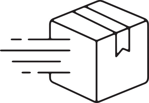 Art & Illustration,Fast parcel delivery box with speed lines outline icon.
