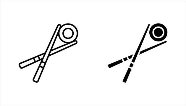Sujeo linear icon set. Metal chopsticks. Spoon for eating. vector illustration on white background