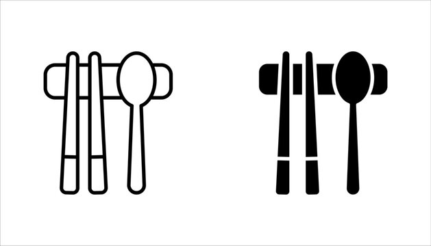 Sujeo linear icon set. Metal chopsticks. Spoon for eating. vector illustration on white background