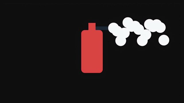 Minimalist animation of a red spray can releasing white circular particles representing mist or foam