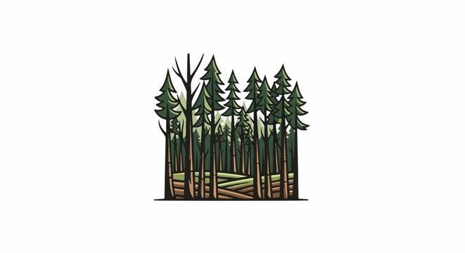 Stylized evergreen forest with felled logs at the base