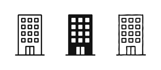 Modern Office Apartment Building Icon Set with Outline, Glyph, and Hand Drawn Styles © ICONS FOR YOU