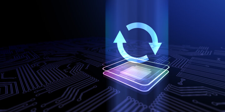 Update Maintaining Current Information and System Reliability Illustrated on a Processor, Business and Technology Concept.