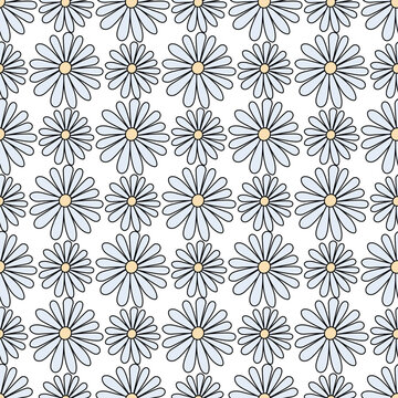 White camomile with petals. Seamless vector pattern. Repeating floral print. 