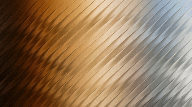 Abstract stripe ribbed background with diagonal metallic ridges in a gradient from bronze to silver