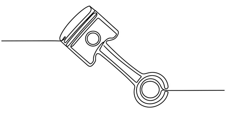 Continuous one line drawing of a car engine piston with connecting rod on a white background. Vector, illustration