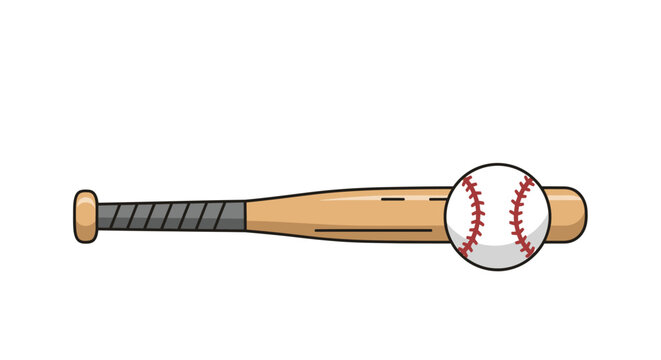 Baseball bat and ball, sports equipment, cartoon style