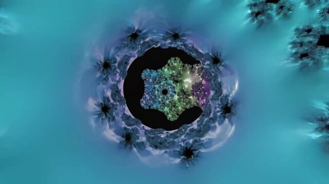 Mesmerizing fractal art visuals with vibrant colors swirling in a hypnotic pattern for abstract backgrounds.