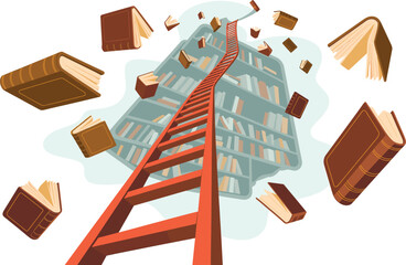 climbing the bookshelf with falling books © Gerald I. Mastin