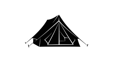 A minimalist vector illustration of a black tent with white lines on a plain background © abba