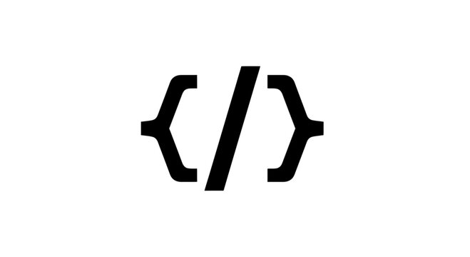 A minimalist vector graphic of a code tag icon in a flat design style