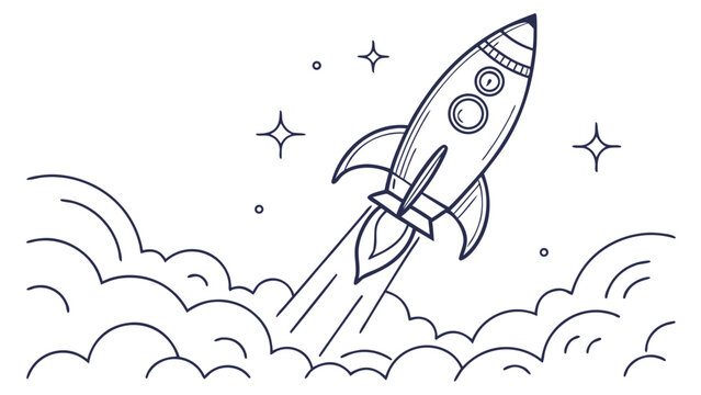 Whimsical rocket blasting off into starry space, symbolizing dreams and ambitious journeys.