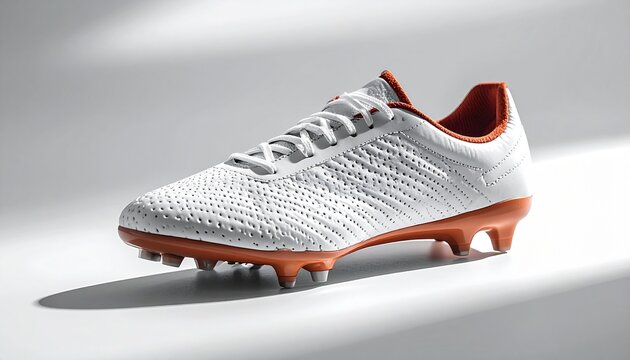 A white and orange futsal shoe on a clean white background with soft shadows