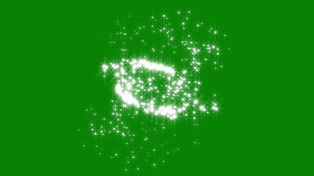 Shimmering glitter stars and magic sparkle dust animation with glowing fairy trails and twinkling bokeh lights, forming a soft fantasy particle motion overlay on chroma key green screen in ultra HD 4k