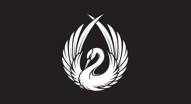 Elegant white swan logo icon on black background
