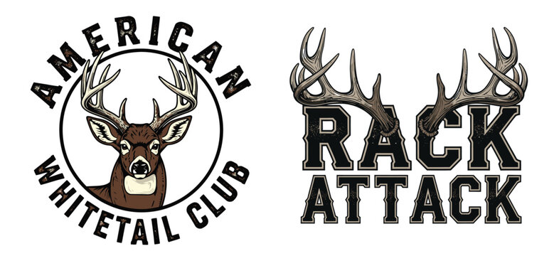 American Whitetail Club and Rack Attack logos with deer antlers and text design
