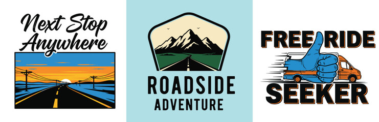 Travel stickers with road trip and adventure themes on a white background design © MdAnisul