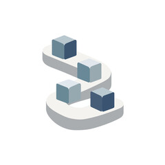 Obraz premium Isometric illustration of four colored cubes on an upward curved path of a light grey platform