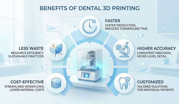 Infographic Highlighting the Key Benefits of Dental 3D Printing Technology