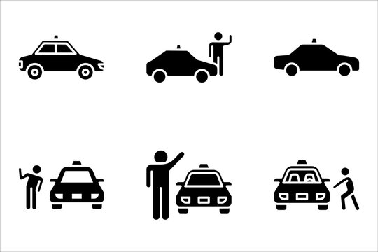 Taxi icon set, Car silhouette line icon. Cab symbol. vector illustration on white background