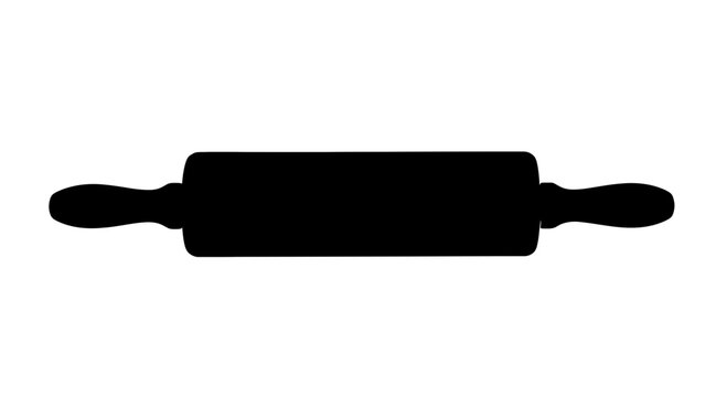 A black silhouette of a rolling pin on a white background, representing a kitchen utensil in a minimalist design style.