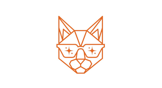 Geometric orange cat head wearing glasses line art icon