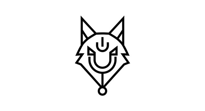 Geometric wolf head logo with power button symbol