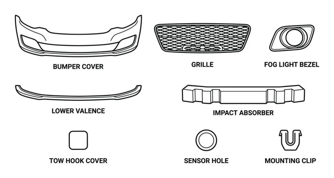 Car bumper parts grille fog light bezel lower valance impact absorber tow hook cover